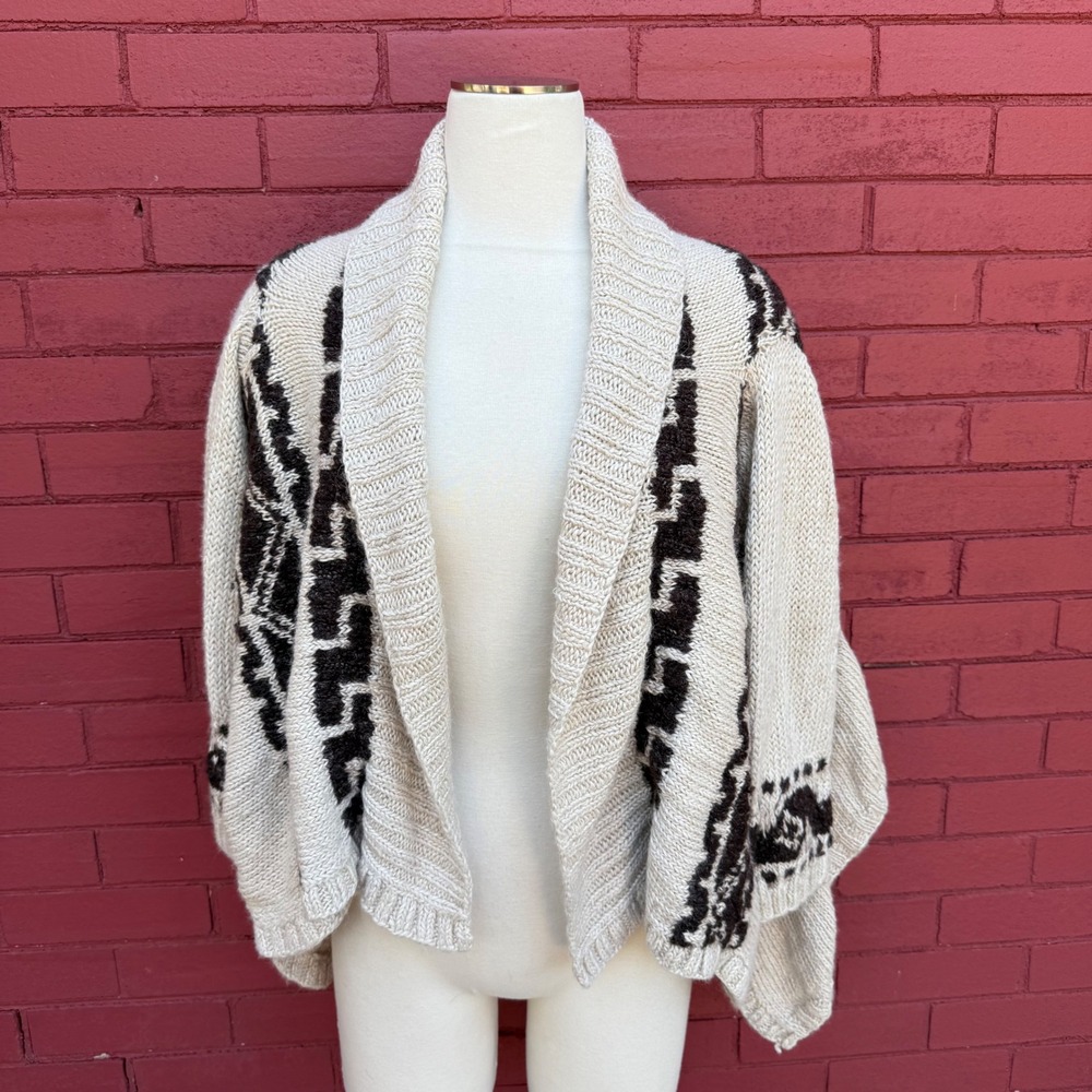 Vtg Ralph Lauren Hand Knit Linen Alpaca Wool Cardigan Sweater Aztec Womens Small